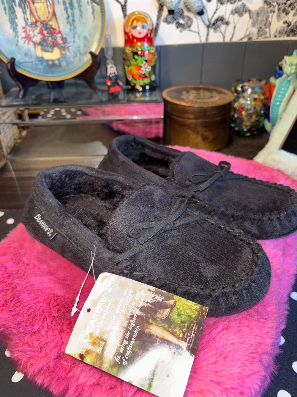 NWT  Bearpaw Moccasin Slippers. These classic, slip-on indoor-outdoor shoes